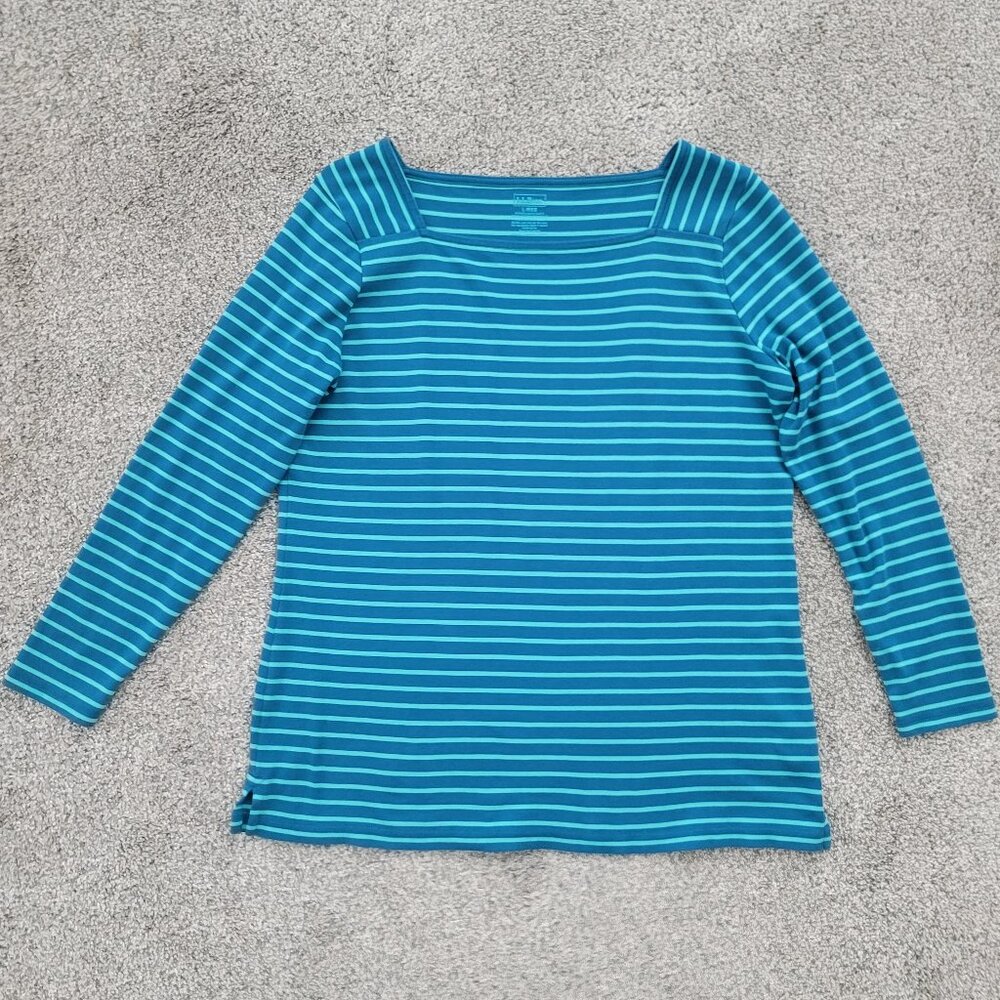 Ladies LLBean  Green Striped Long sleeve T-shirt Large